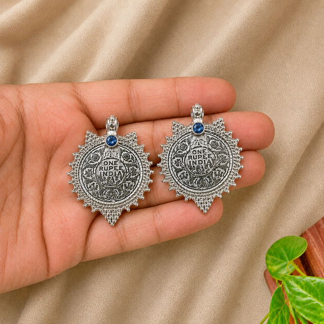 Antique-SIlver Earrings with Stone on Top