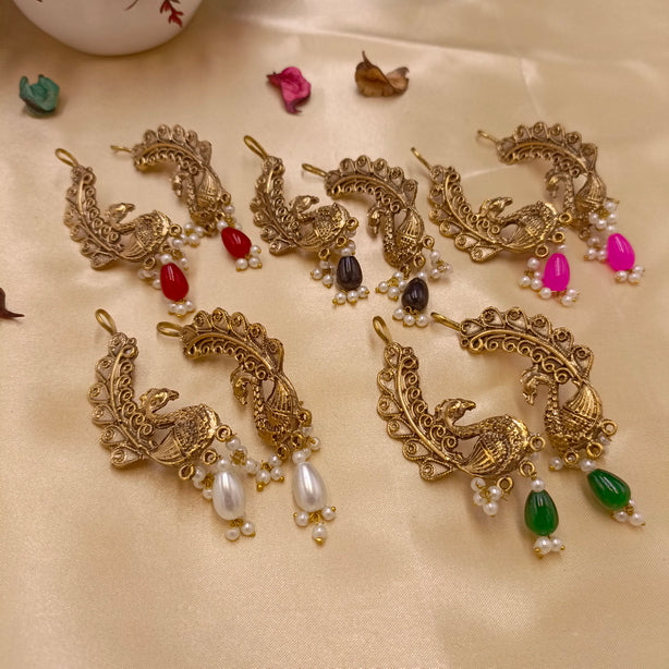 Peacock Earcuffs – Elegant Statement Earrings with Colorful Stones