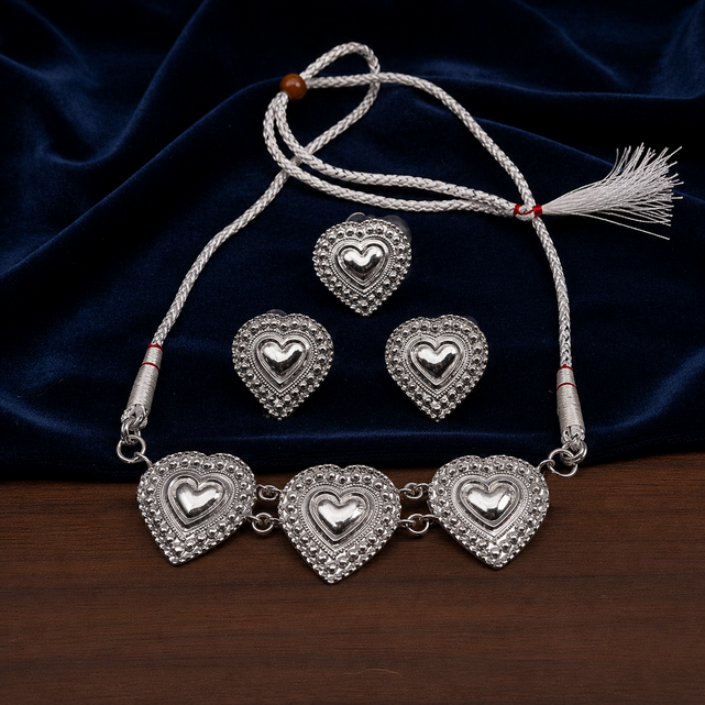 Triple-heart set with plain dori - Premium Antique Finish