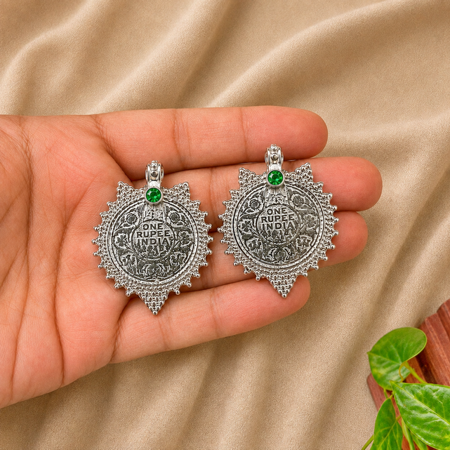 Antique-SIlver Earrings with Stone on Top