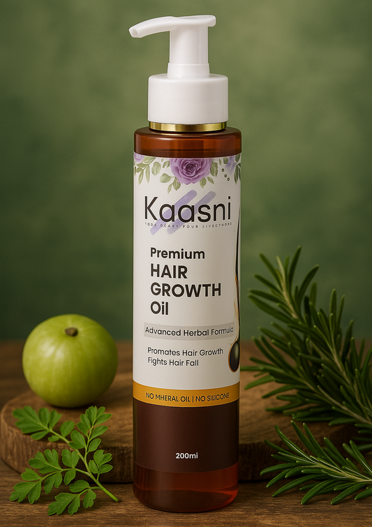 Kaasni Hair Growth Oil – Advanced Herbal Formula with Amla, Rosemary, Kalonji, Jatamansi & Moringa | 100% Natural, Anti-Hair Fall & Hair Regrowth Oil (200 ml)