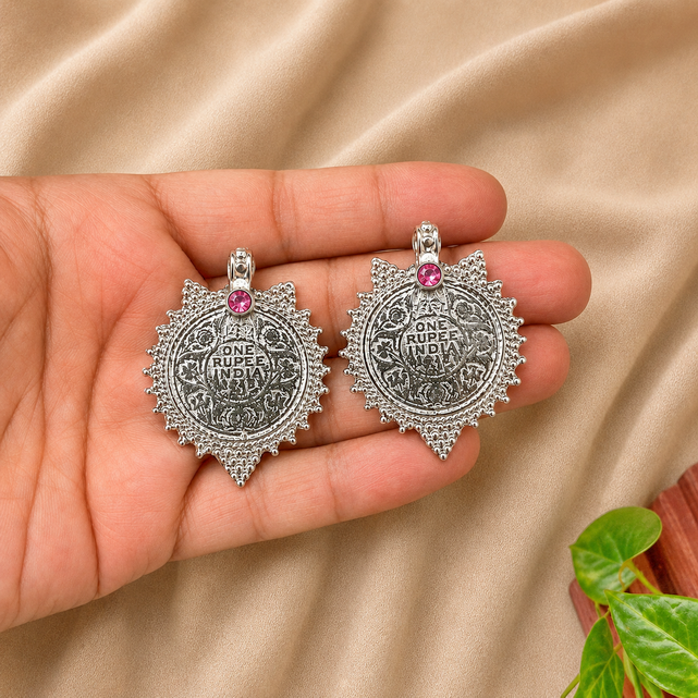 Antique-SIlver Earrings with Stone on Top