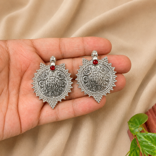 Antique-SIlver Earrings with Stone on Top