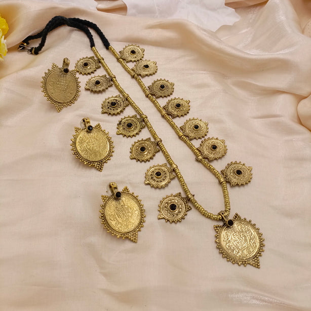Antique Coin Mala Set with Center Stones