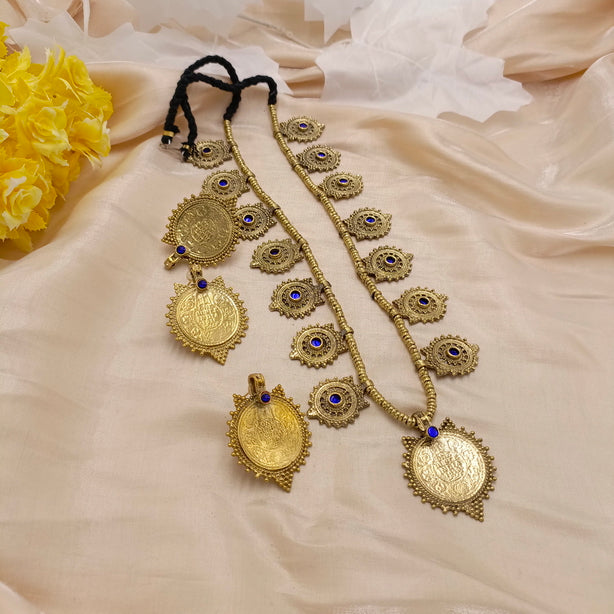 Antique Coin Mala Set with Center Stones
