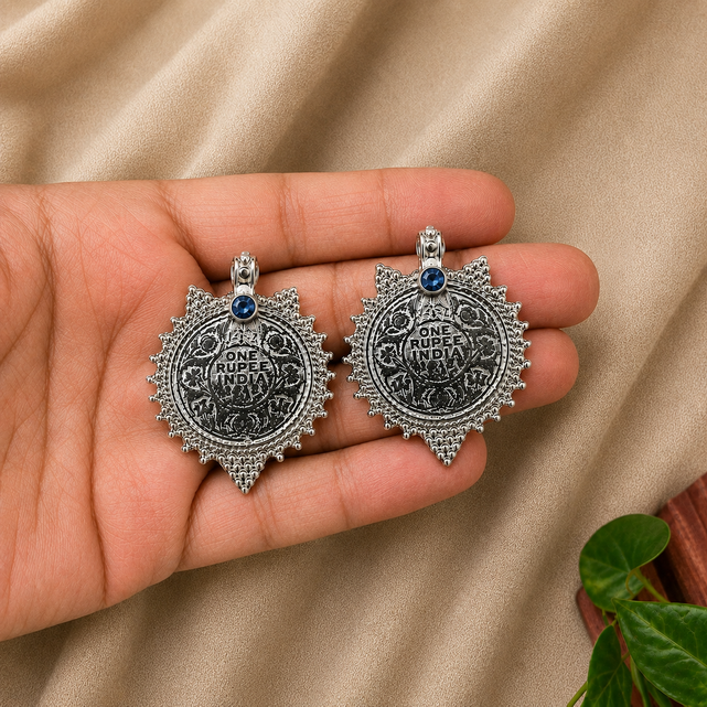 Antique-SIlver Earrings with Stone on Top