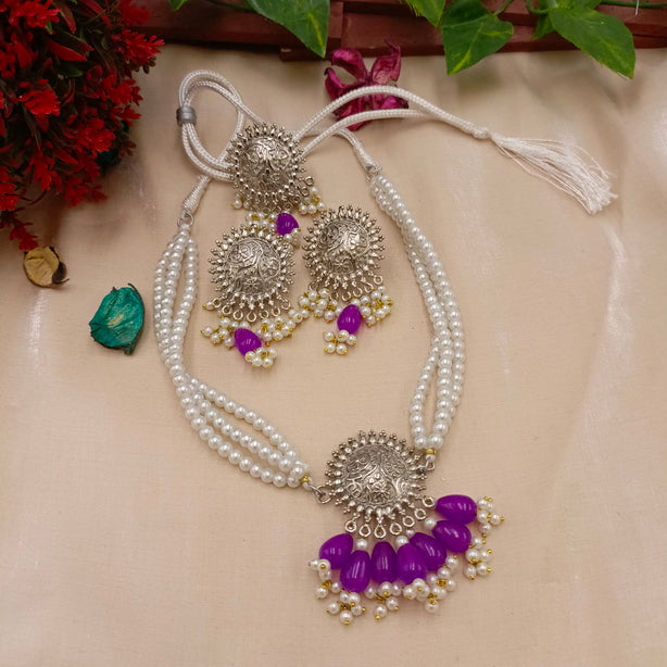 Dilruba Silver Pearl Set
