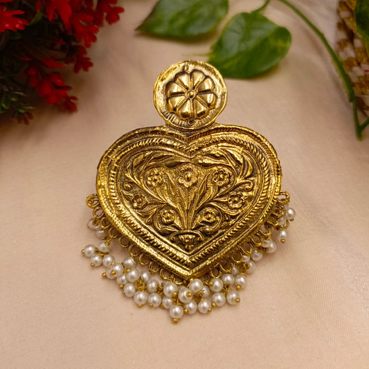 Heart Ring with White Pearls - Adjustable