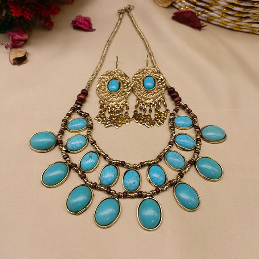 Kuchi Turquoise Antique Necklace Set – Handmade Afghan Jewellery
