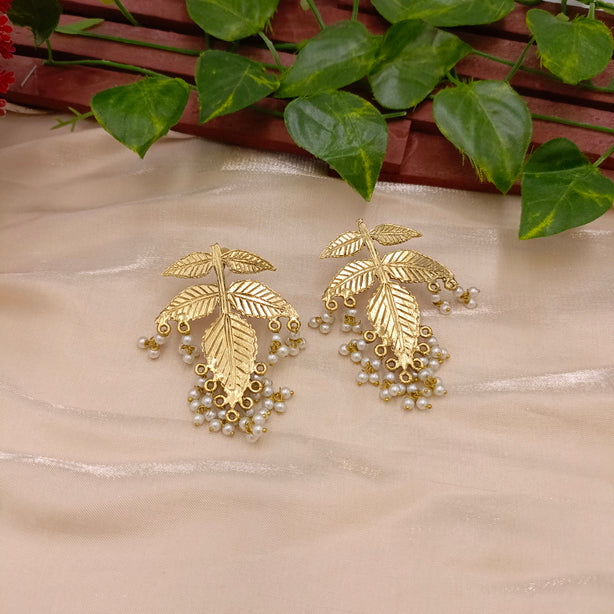 Leaf Earrings - Antique Golden Artificial Jewellery