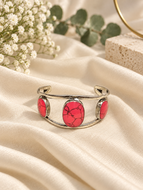 Nigar Silver-Toned Three-Stone Cuff