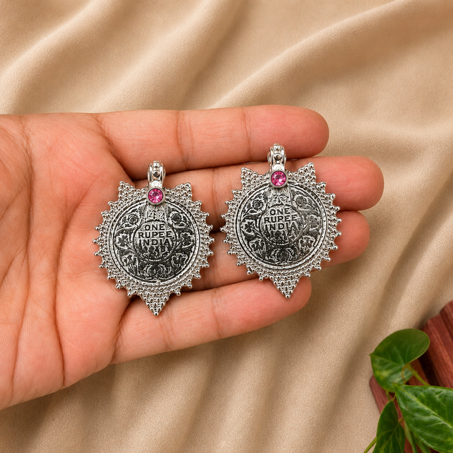 Antique-SIlver Earrings with Stone on Top