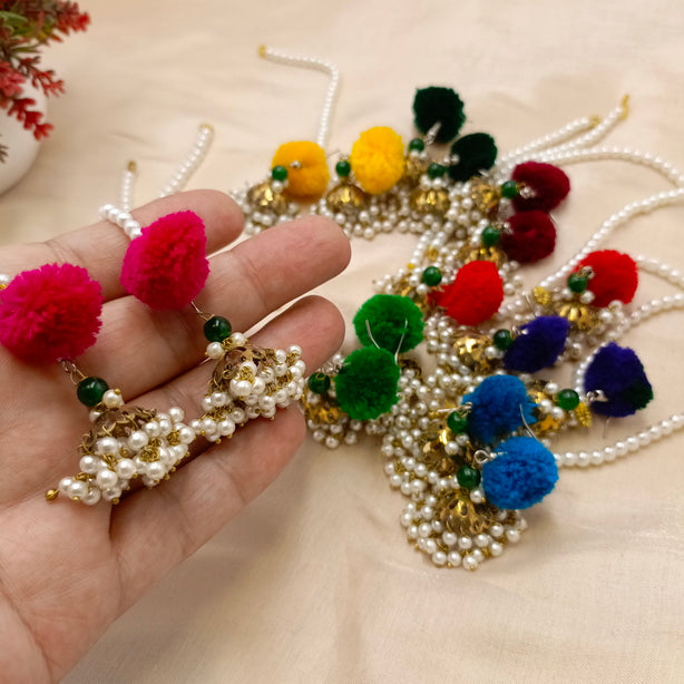 PomPom Jhumke with Saharay - Lightweight
