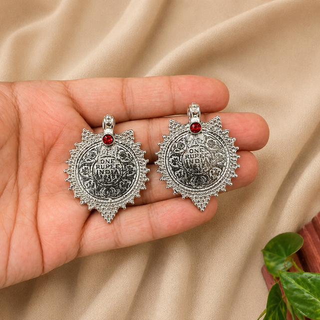 Antique-SIlver Earrings with Stone on Top