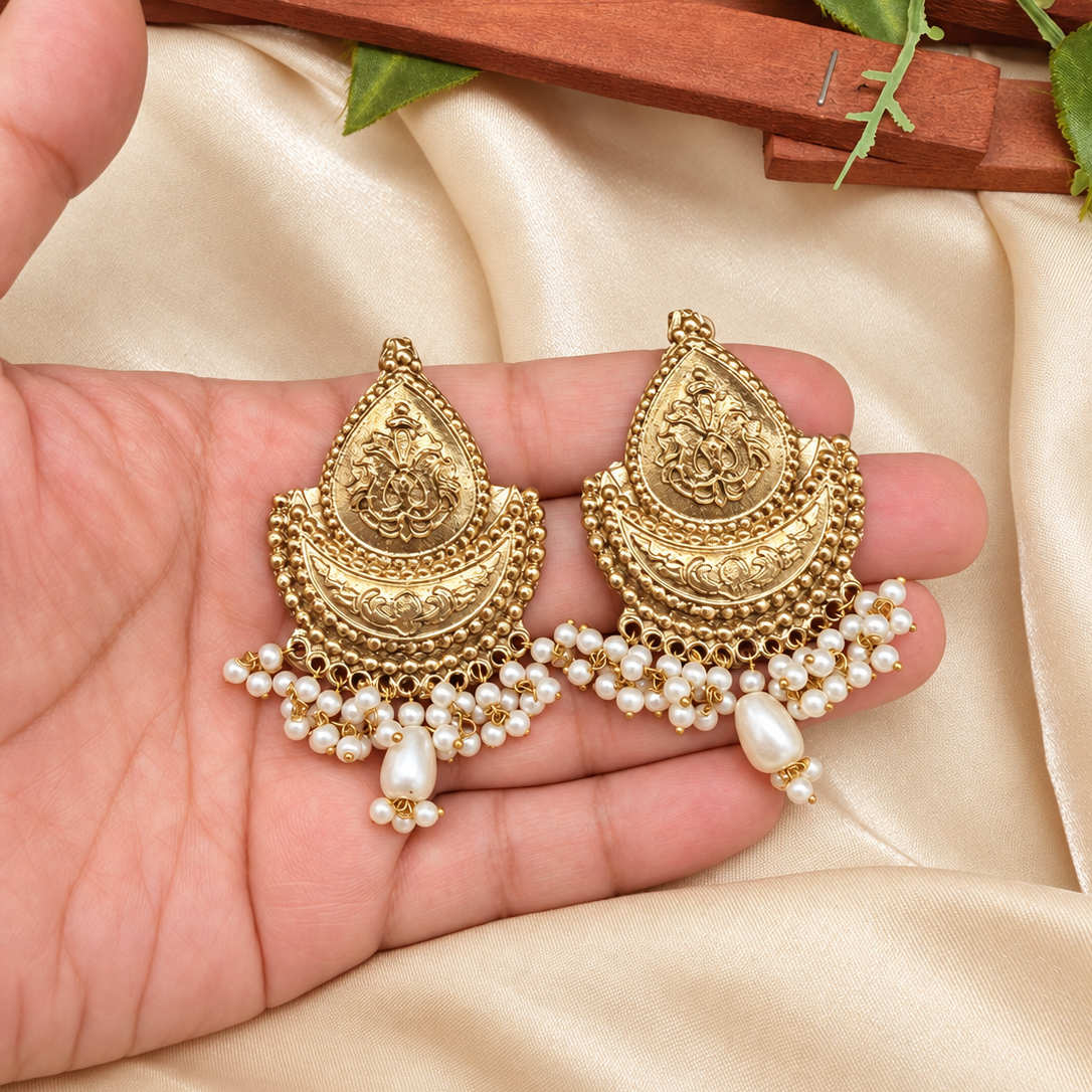 Shahbano Antique Earrings with Pearl Clusters