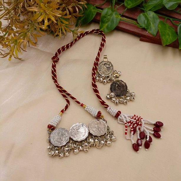 Vintage Triple-Coin Set with Indian Dori - Handmade
