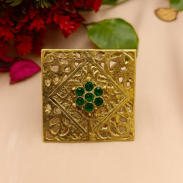 Antique Square Ring with Stones - Adjustable