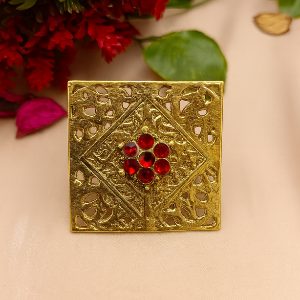 Antique Square Ring with Stones - Adjustable