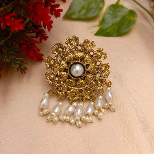 Antique Golden Sun Ring with Pearls - Adjustable