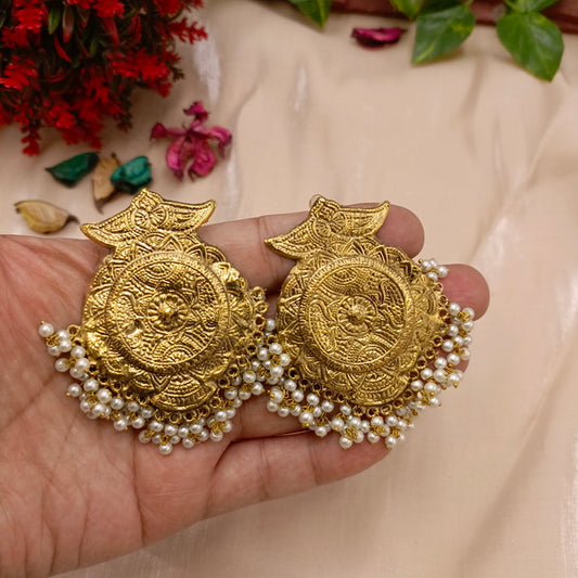 Antique Gold Taj Earrings with Pearls