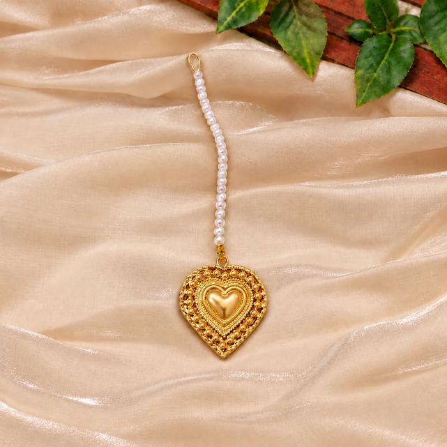 Beautiful Heart Teeka – Antique Golden & Silver Maang Tikka