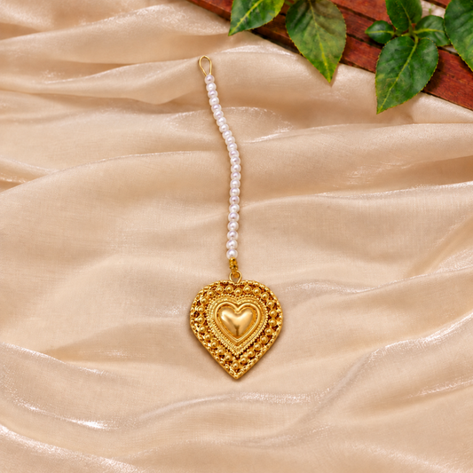 Beautiful Heart Teeka – Antique Golden & Silver Maang Tikka