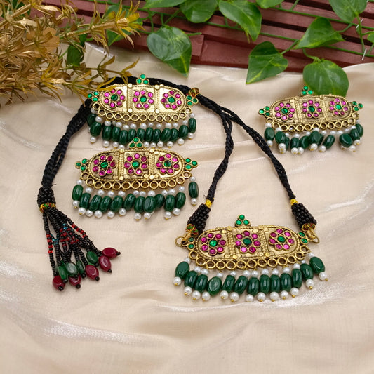 Green 3-Phool Set with Indian Dori
