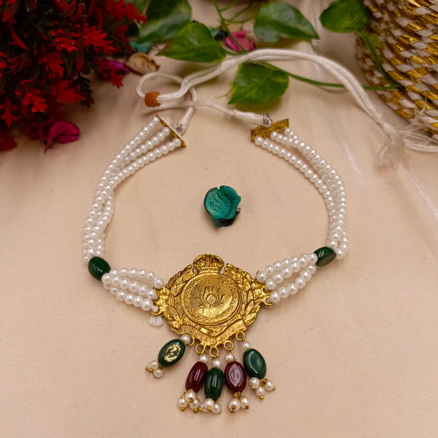 Vintage Lotus Coin Choker