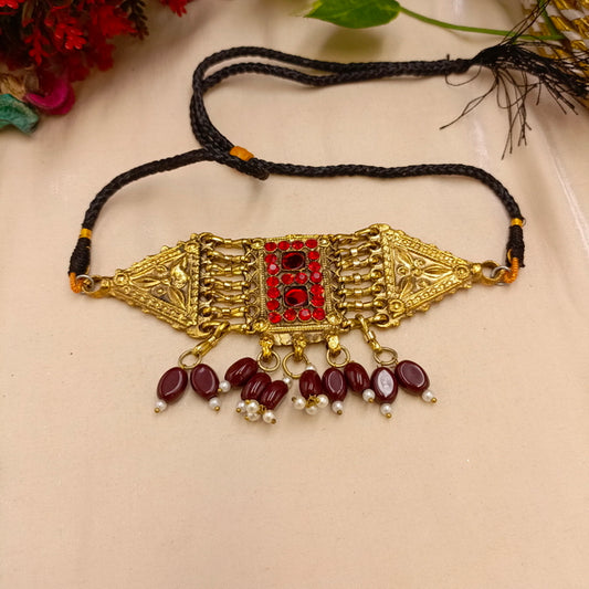 Handmade Choker with Rectangle Stone design and Beads